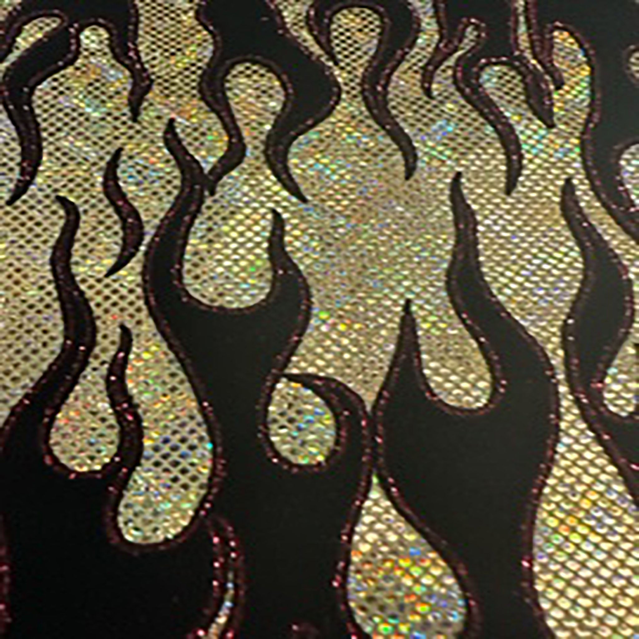 Flocking Flame Nylon Spandex Tricot Fabric with Hologram  | Spandex Palace