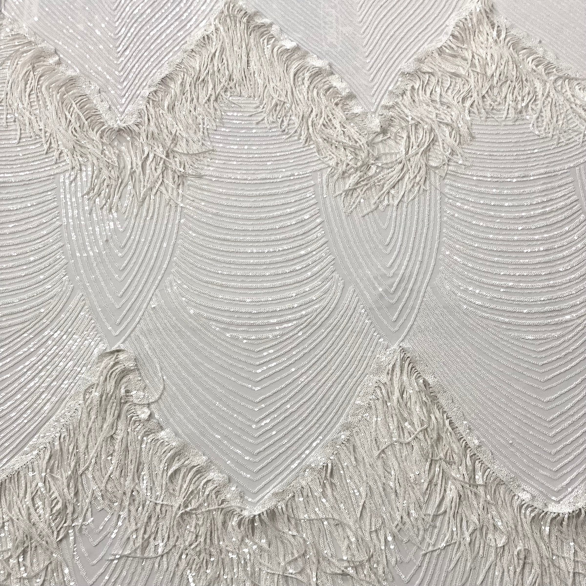 White Flamingo Fringe Sequins Embroidered Fabric