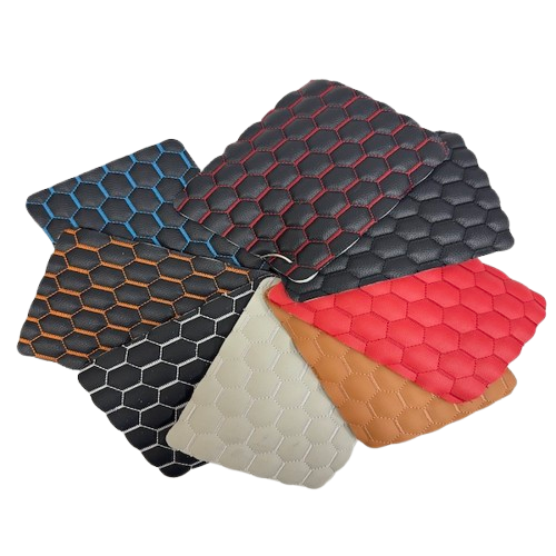Black | Orange Honeycomb Hexagon Quilted Foam Backed Faux Leather Viny – Fashion Fabrics LLC