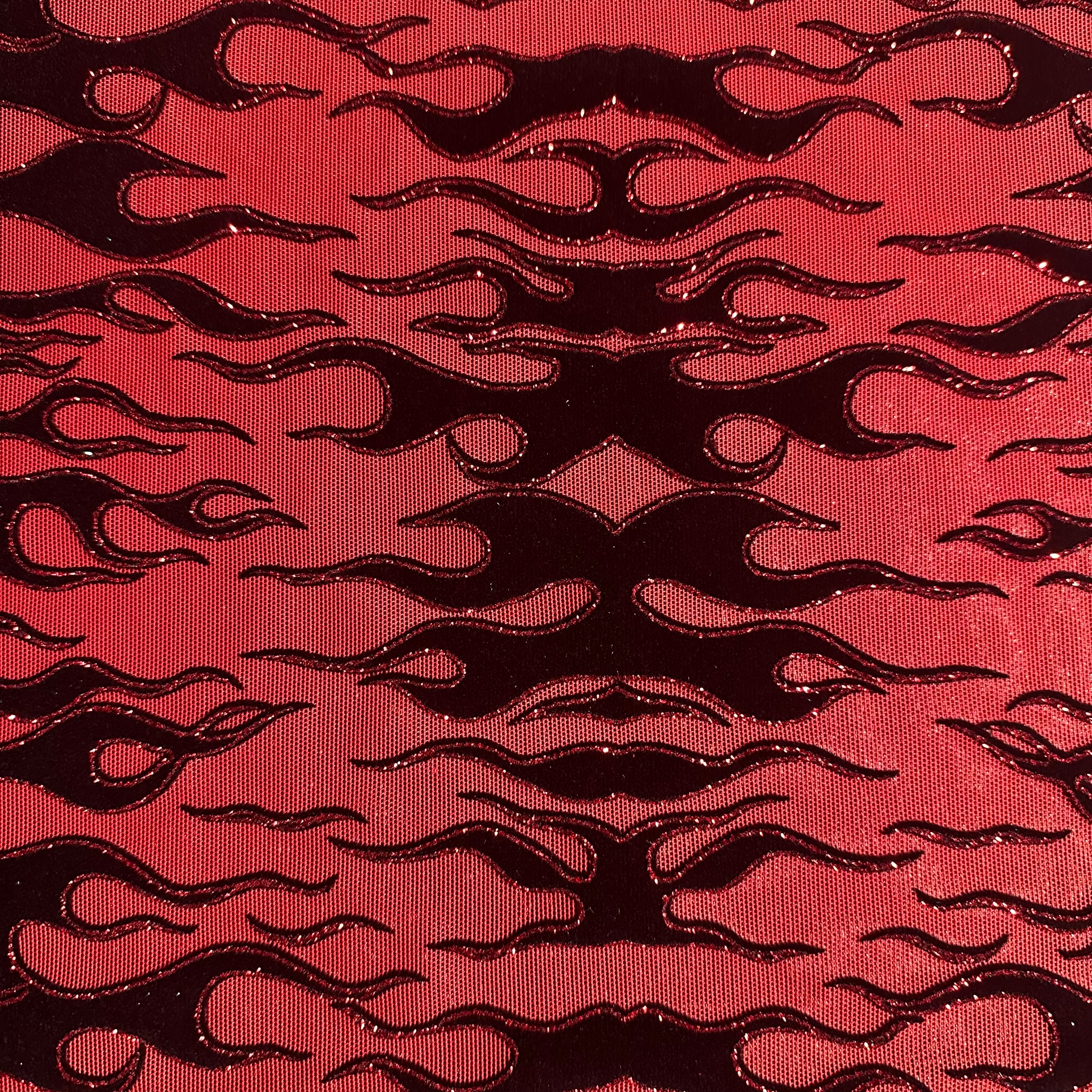 Flame Flock Glitter Stretch Power Mesh Fabric| Spandex Palace