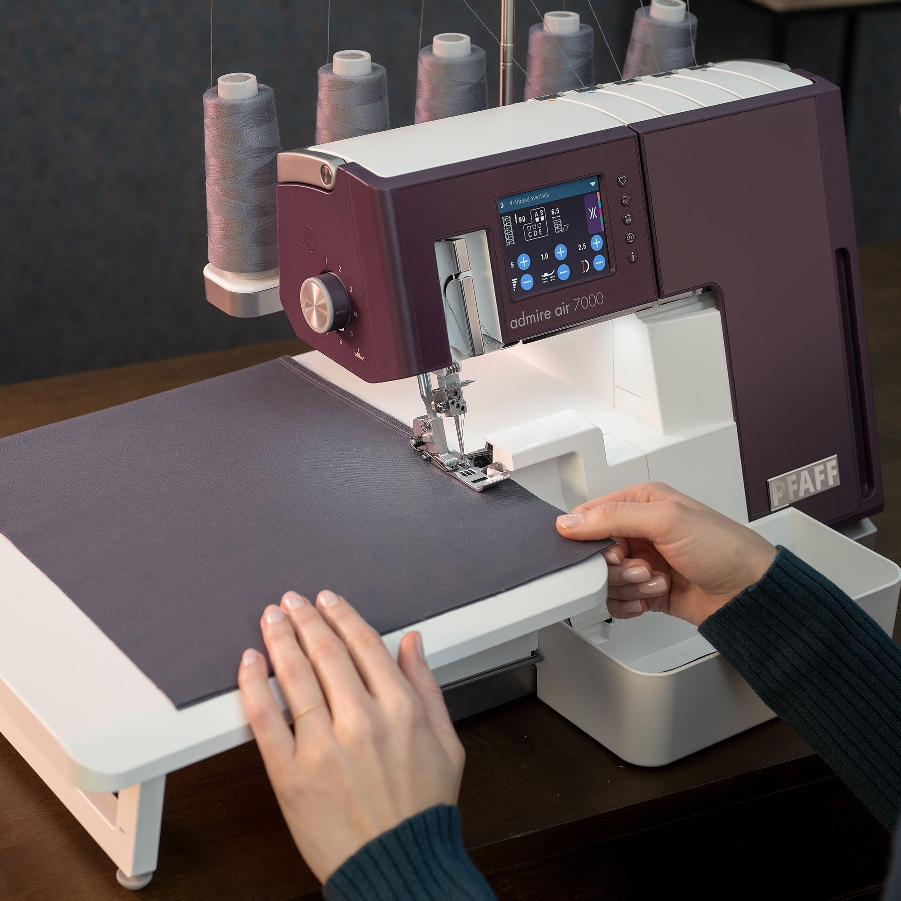 PFAFF® admire™ air 7000 Purple Coverlock Machine - Fashion Fabrics LLC