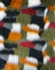 Olive Green Multicolor Patchwork Faux Fur Fabric