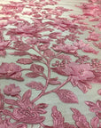 Pink 3D Embroidered Satin Floral Pearl Lace Fabric - Fashion Fabrics LLC