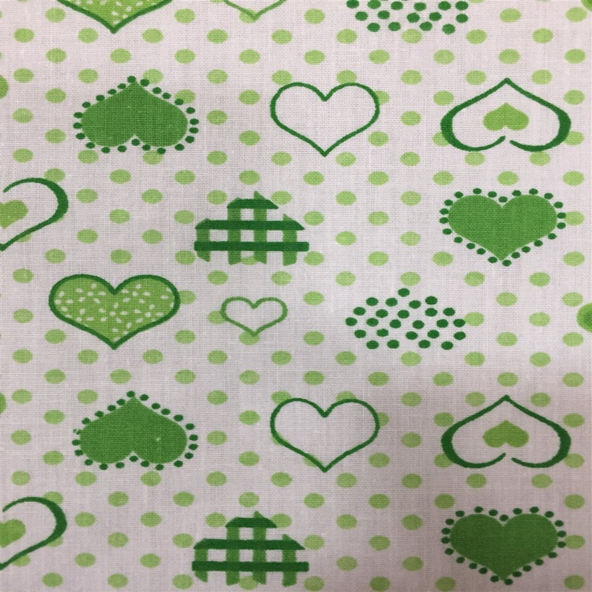 Green Dotted Hearts Print Poly Cotton Fabric - Fashion Fabrics Los Angeles 