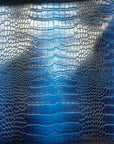 Royal Blue Black Two Tone Embossed Crocodile Vinyl Fabric - Fashion Fabrics Los Angeles 