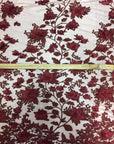 Dusty Rose 3D Embroidered Satin Floral Pearl Lace Fabric - Fashion Fabrics LLC