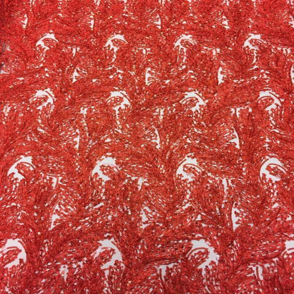 Red Cozy Pop Thread Floral Sequins Lace Fabric - Fashion Fabrics LLC