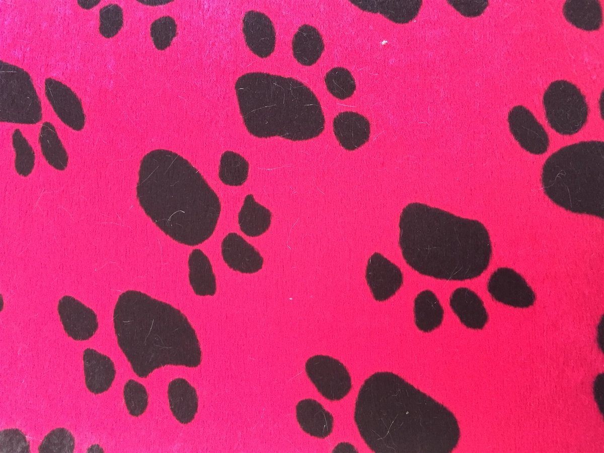 Red Black Puppy Paw Print Faux Fur - Fashion Fabrics Los Angeles 