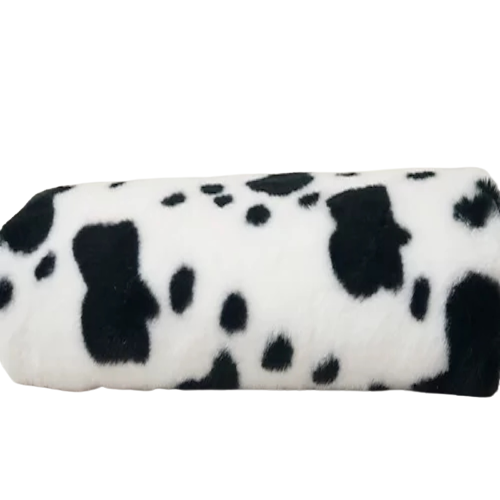 White Cow Print Rabbit Soft Plush Short Pile Faux Fur Fabric - Fashion Fabrics LLC