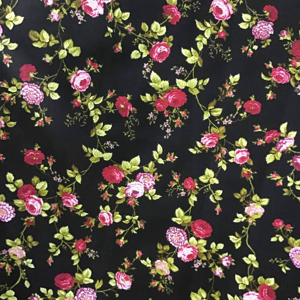 Black Rose Floral Print Poly Cotton Fabric - Fashion Fabrics Los Angeles 