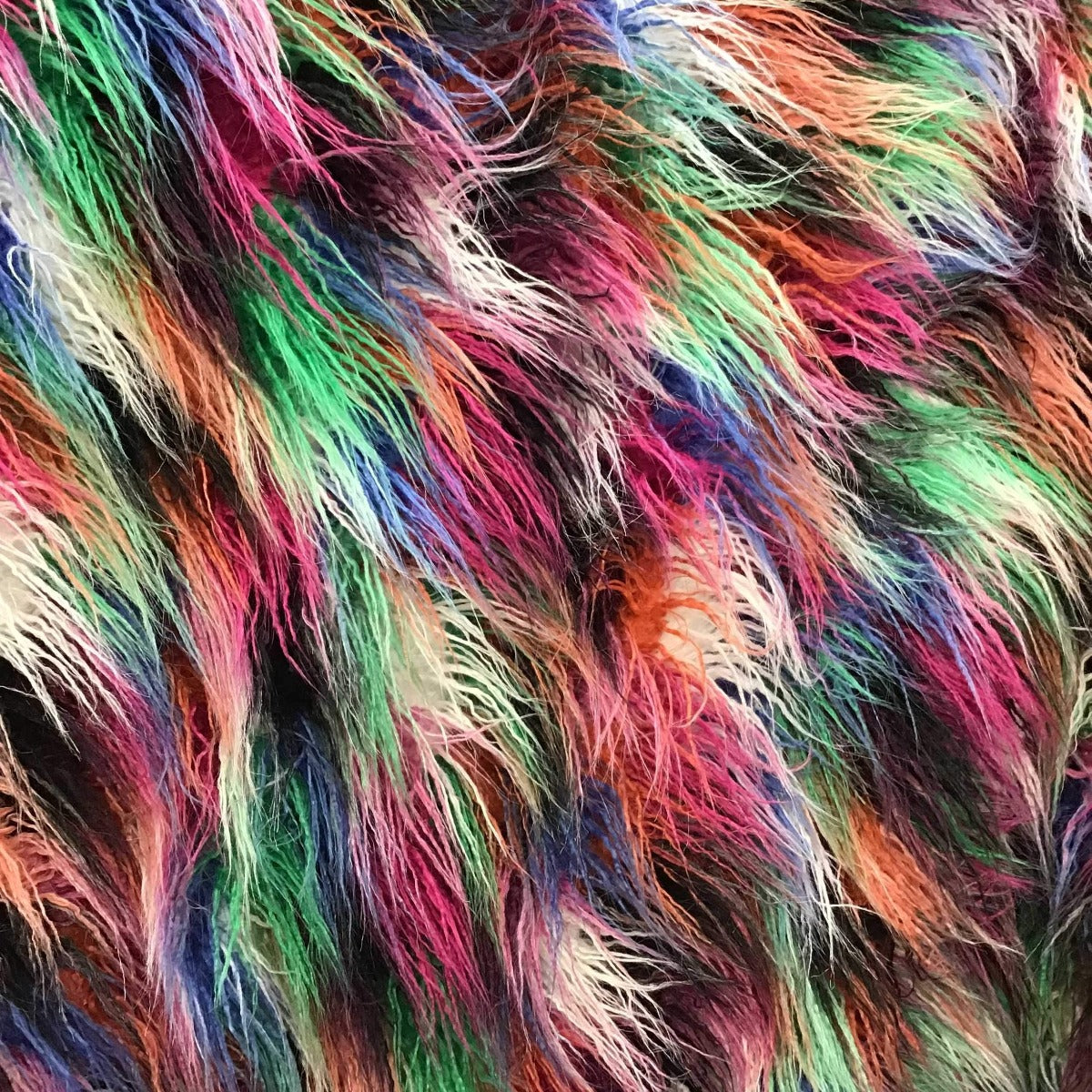 Rainbow Multicolor Curly Long Pile Faux Fur Fabric - Fashion Fabrics Los Angeles 