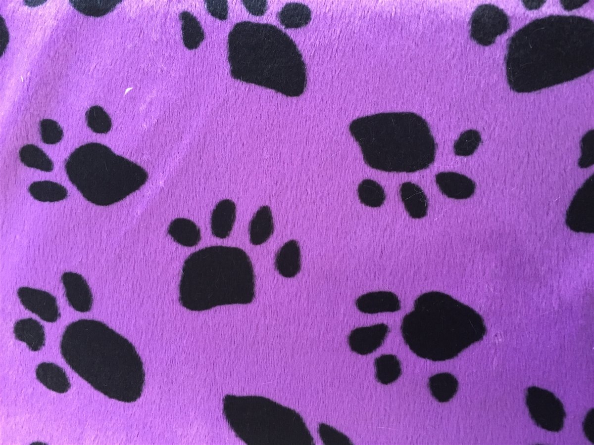 Purple Black Puppy Paw Print Faux Fur - Fashion Fabrics Los Angeles 
