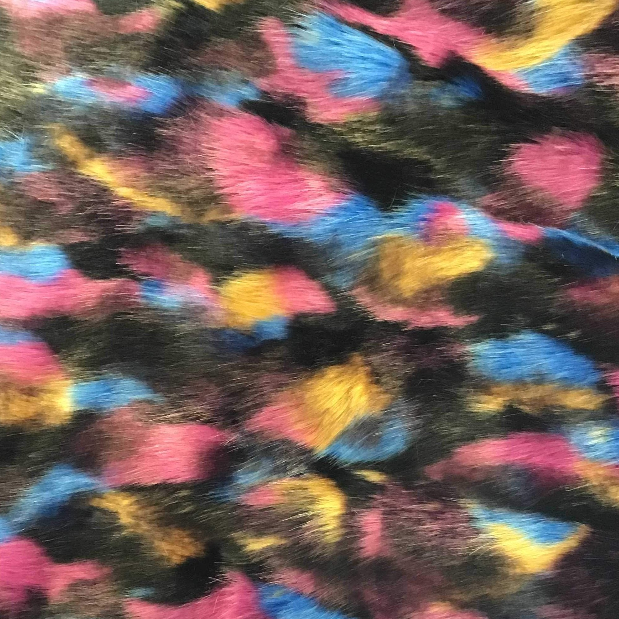 Pink Black Blue Yellow Puzzled Multicolor Faux Fur Fabric - Fashion Fabrics Los Angeles 