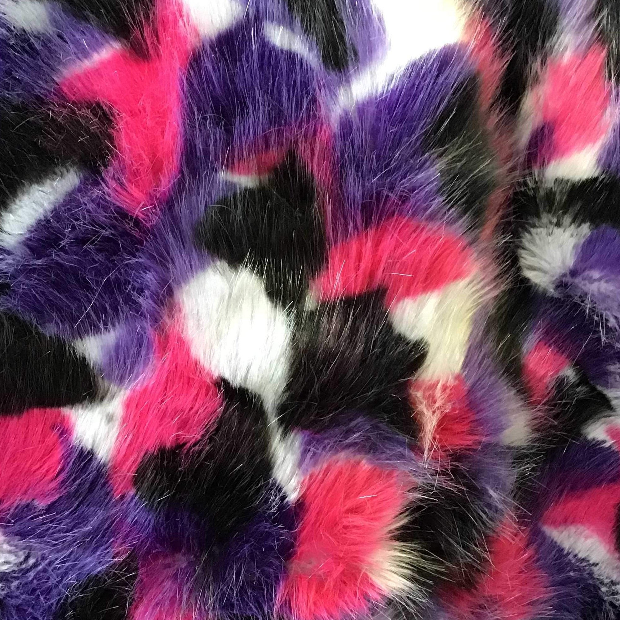 Purple White Black Pink Puzzled Multicolor Faux Fur Fabric - Fashion Fabrics Los Angeles 