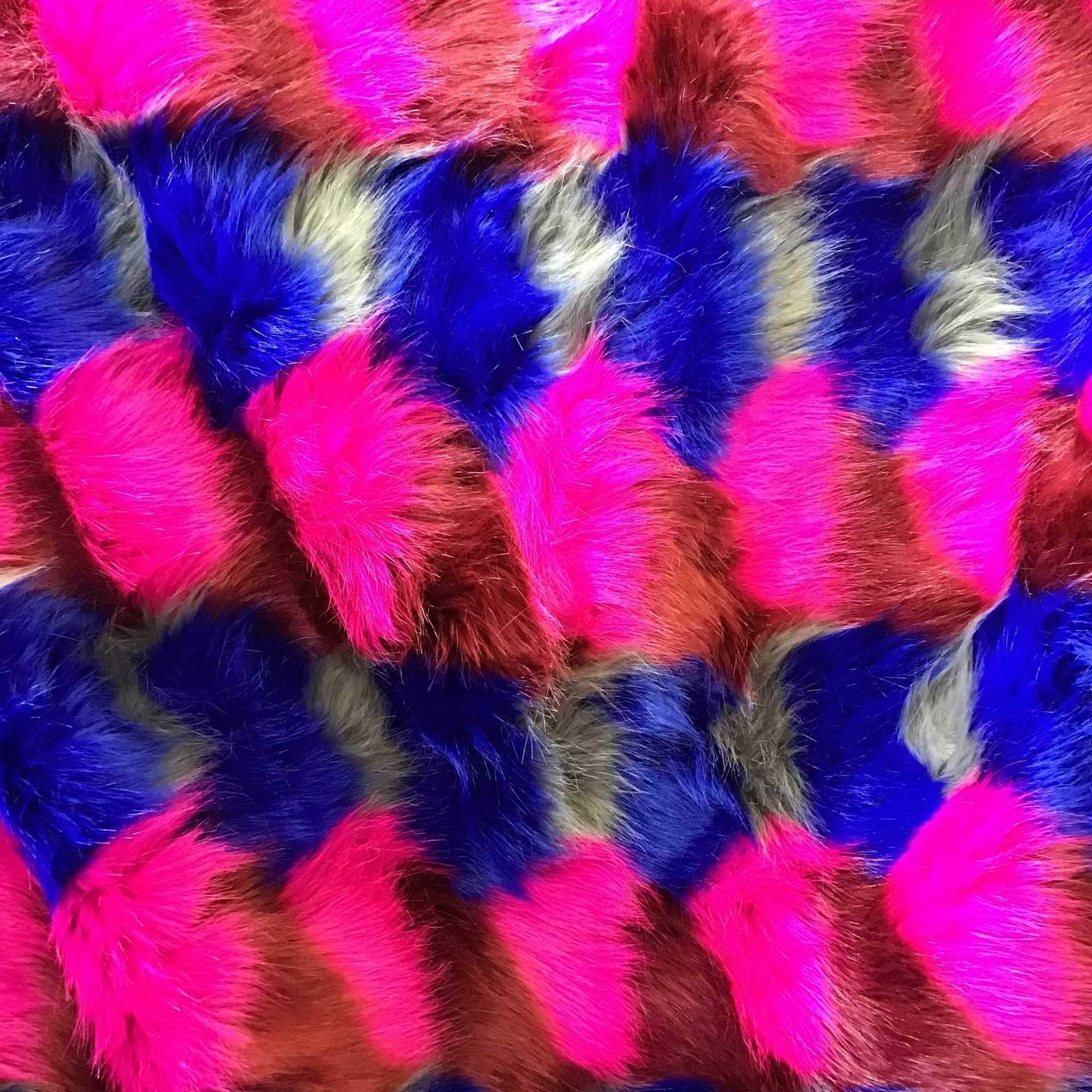 Pink Blue White Puzzled Multicolor Faux Fur Fabric - Fashion Fabrics Los Angeles 