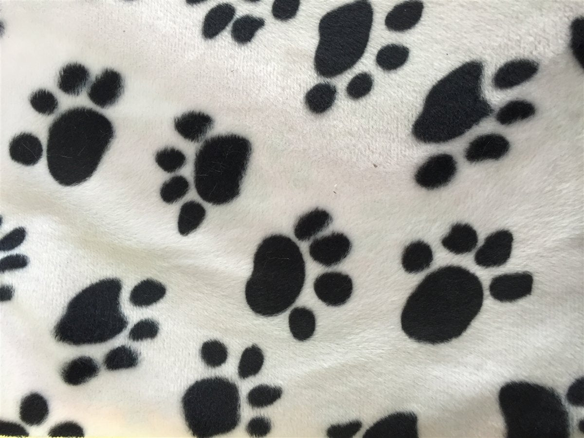 Black White Puppy Paw Print Faux Fur - Fashion Fabrics Los Angeles 