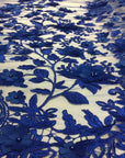 Royal Blue 3D Embroidered Satin Floral Pearl Lace Fabric - Fashion Fabrics LLC