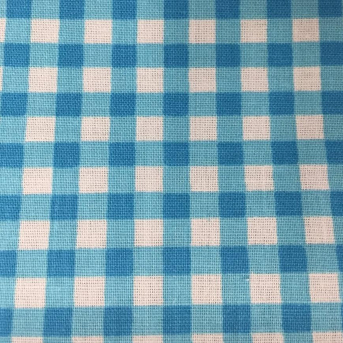 Aqua Blue White Gigham Checkered Poly Cotton Fabric - Fashion Fabrics Los Angeles 