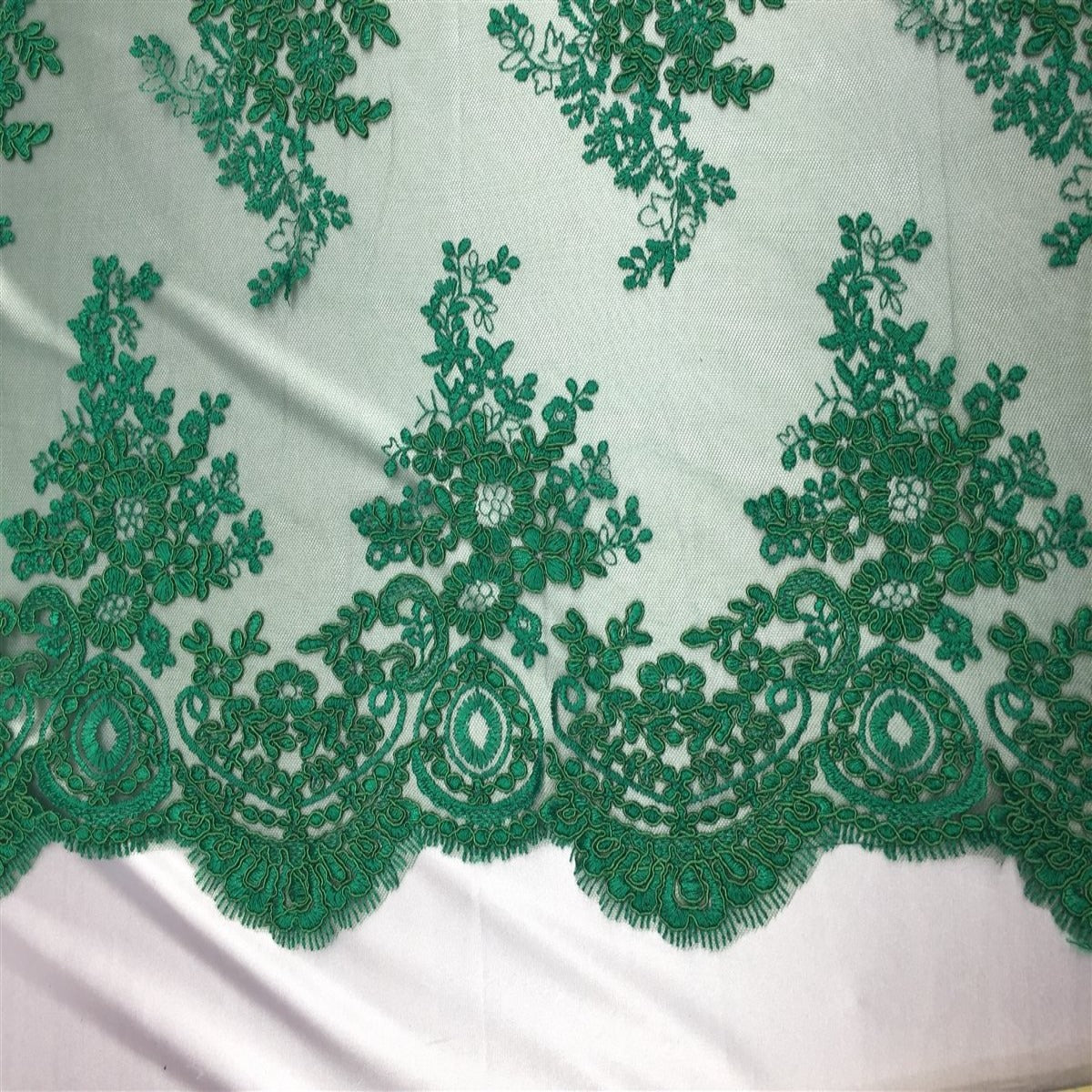 Green Oswald Embroidered Lace Fabric - Fashion Fabrics LLC