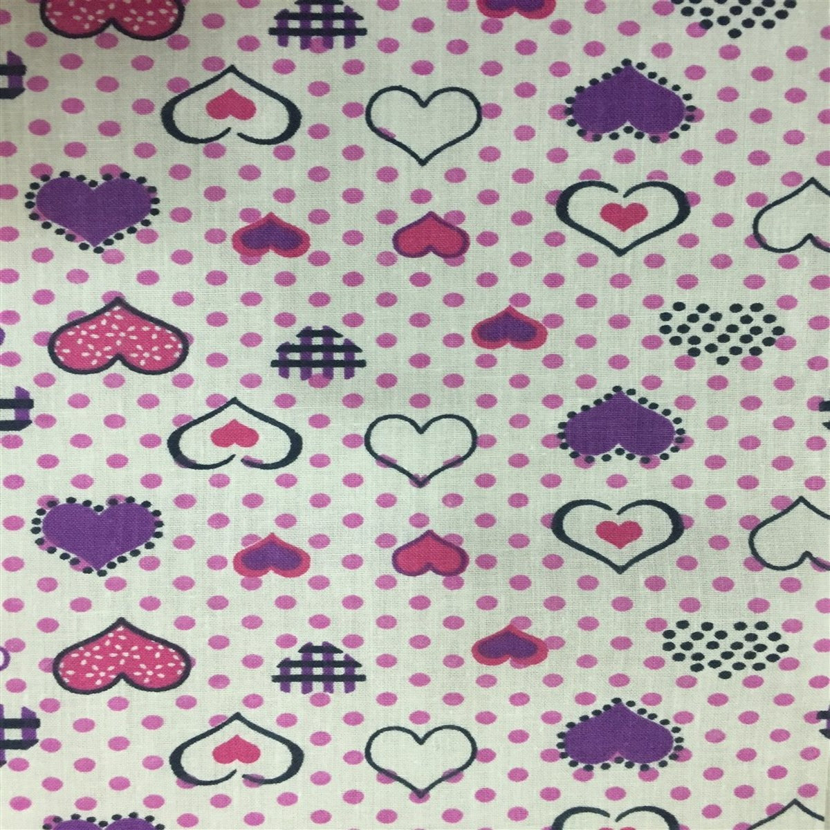 Purple Pink Dotted Hearts Print Poly Cotton Fabric - Fashion Fabrics Los Angeles 