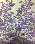 Lavender 3D Embroidered Satin Floral Pearl Lace Fabric - Fashion Fabrics LLC