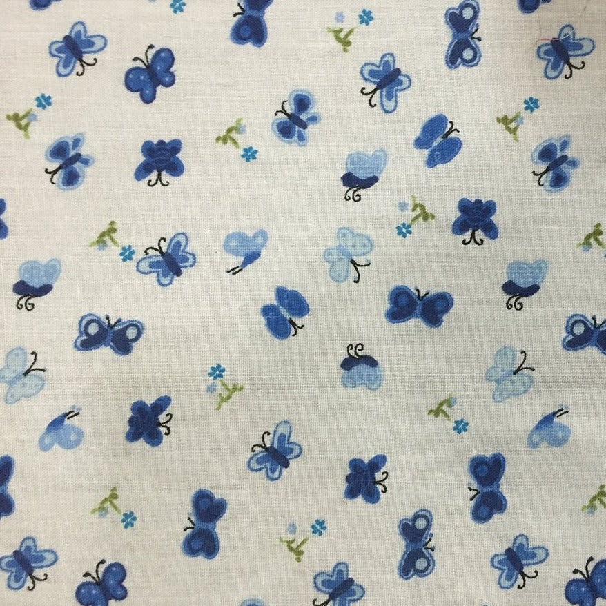 Blue Butterfly Poly Cotton Print Fabric - Fashion Fabrics Los Angeles 