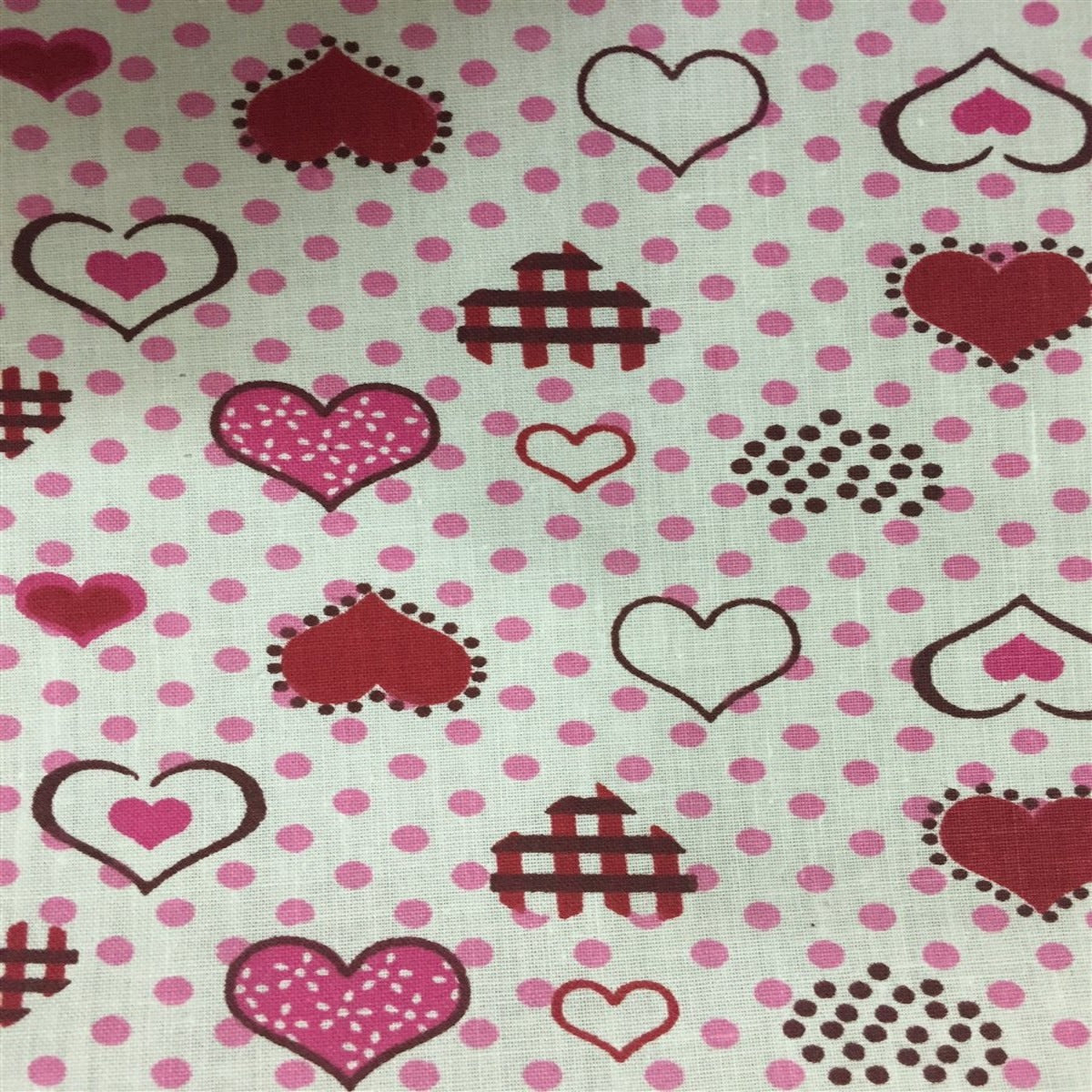 Pink Red Dotted Hearts Print Poly Cotton Fabric - Fashion Fabrics Los Angeles 