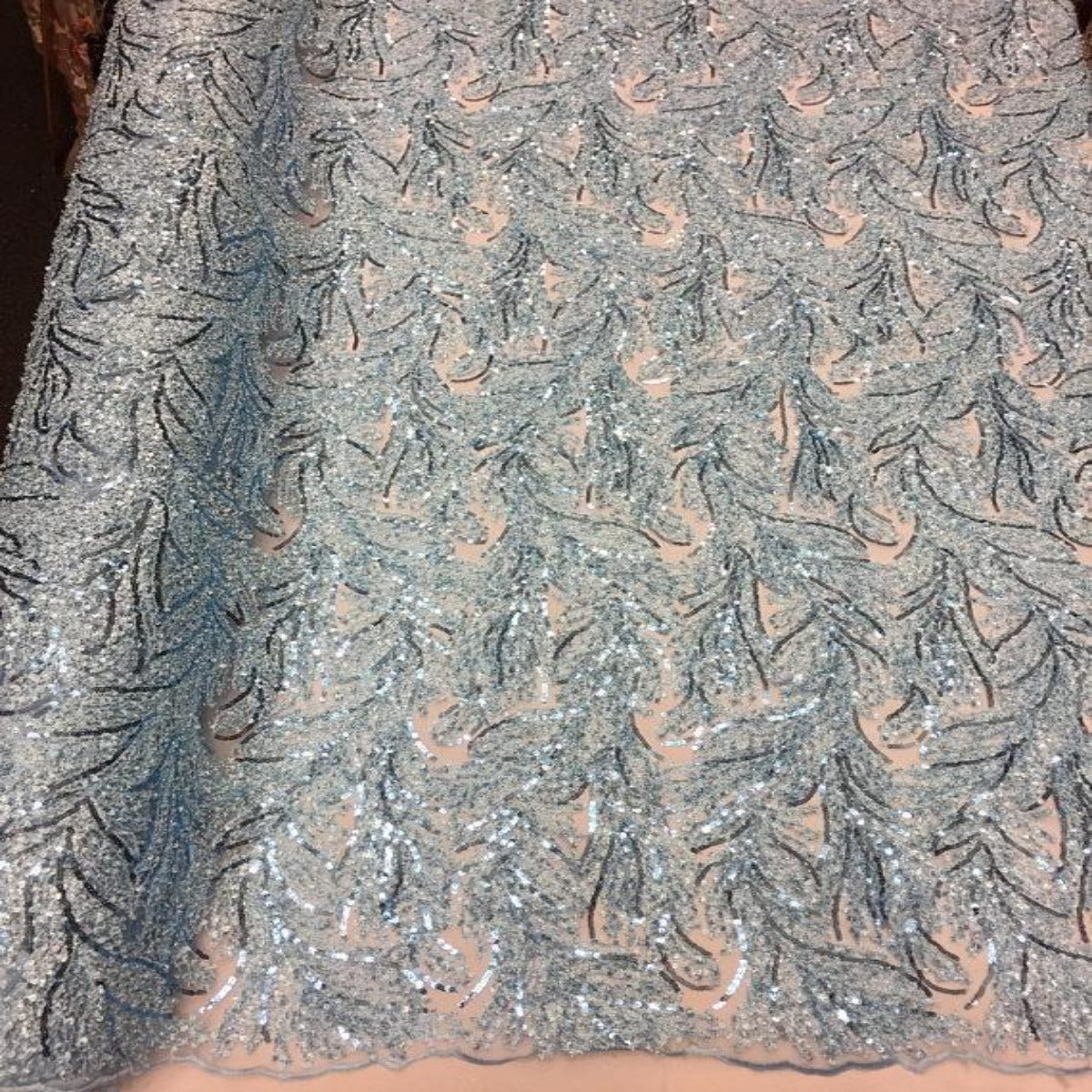 White Cozy Pop Thread Floral Sequins Lace Fabric - Fashion Fabrics LLC