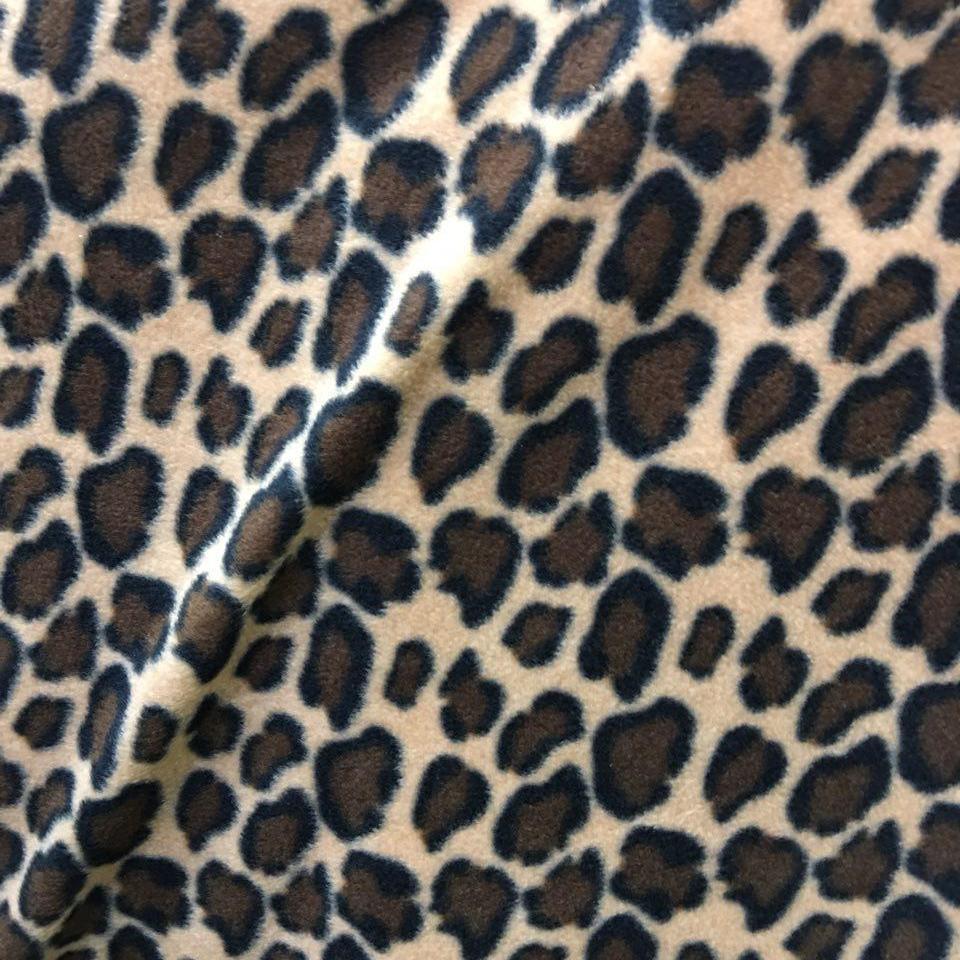 Brown Ivory Black Leopard Print Fleece Fabric - Fashion Fabrics Los Angeles 