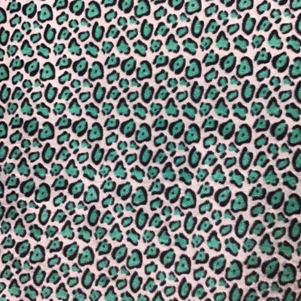 Green Black Cream Leopard Print Fleece Fabric - Fashion Fabrics Los Angeles 