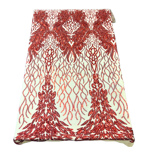 Red Lioness Stretch Sequins Lace Fabric