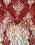 Red Lioness Stretch Sequins Lace Fabric