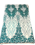 Teal Green Lioness Stretch Sequins Lace Fabric