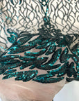 Tela de encaje de lentejuelas elásticas Leona verde azulado 