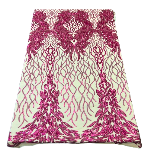 Fuchsia Lioness Stretch Sequins Lace Fabric