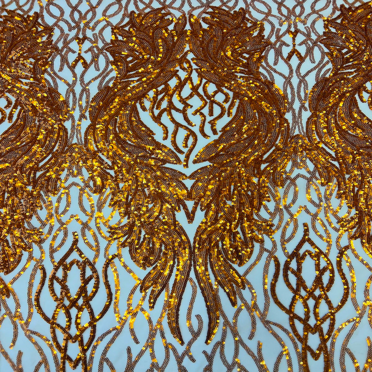 Rust Orange Lioness Stretch Sequins Lace Fabric