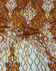 Rust Orange Lioness Stretch Sequins Lace Fabric