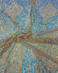 Pearl Blue Iridescent Lioness Stretch Sequins Lace Fabric