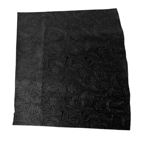 Tela de vinilo de cuero sintético de PU floral occidental negro