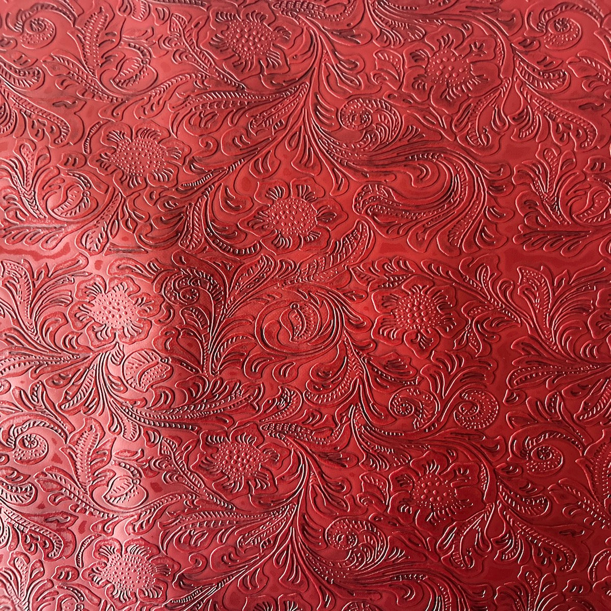 Tissu vinyle en similicuir PU floral occidental rouge