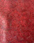 Red Western Floral PU Faux Leather Vinyl Fabric