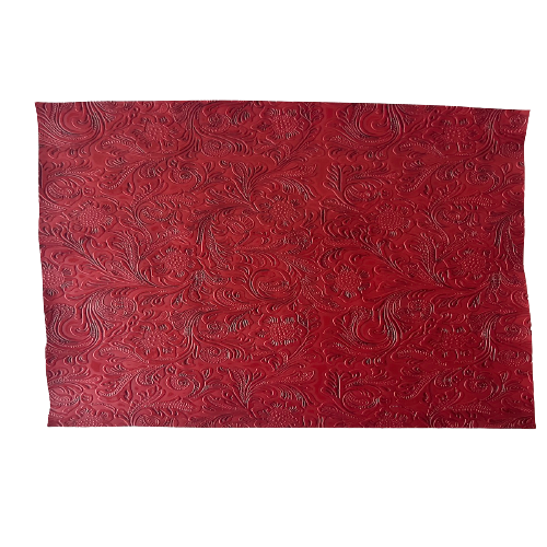 Red Western Floral PU Faux Leather Vinyl Fabric