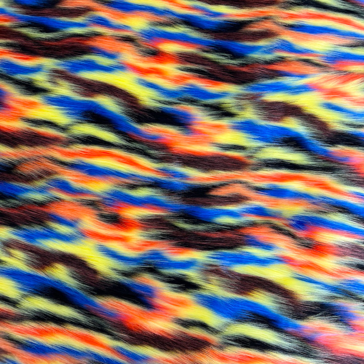 Black Multicolor Ysidro Long Pile Faux Fur Fabric