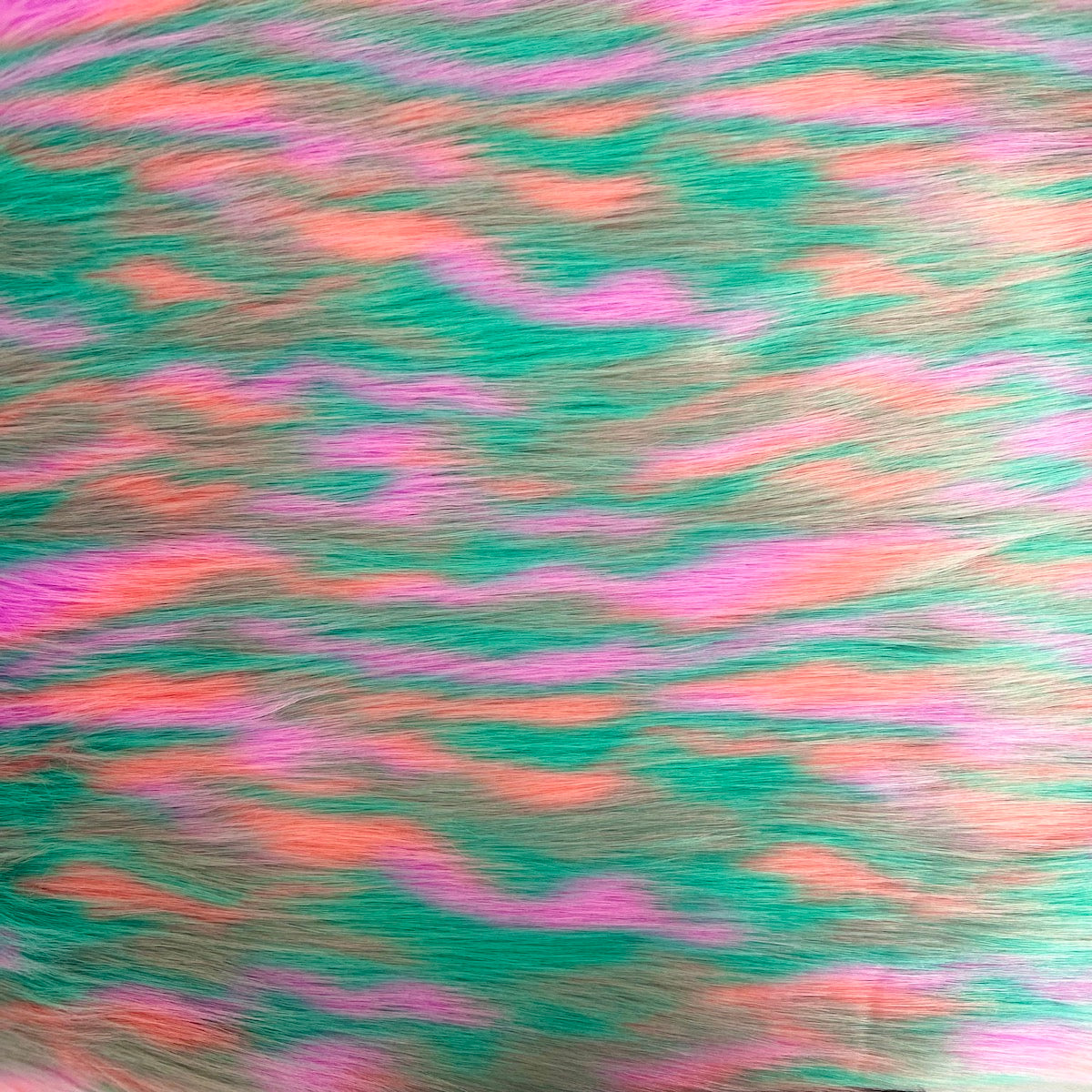 Tissu fausse fourrure Ysidro à poils longs multicolore vert aqua 