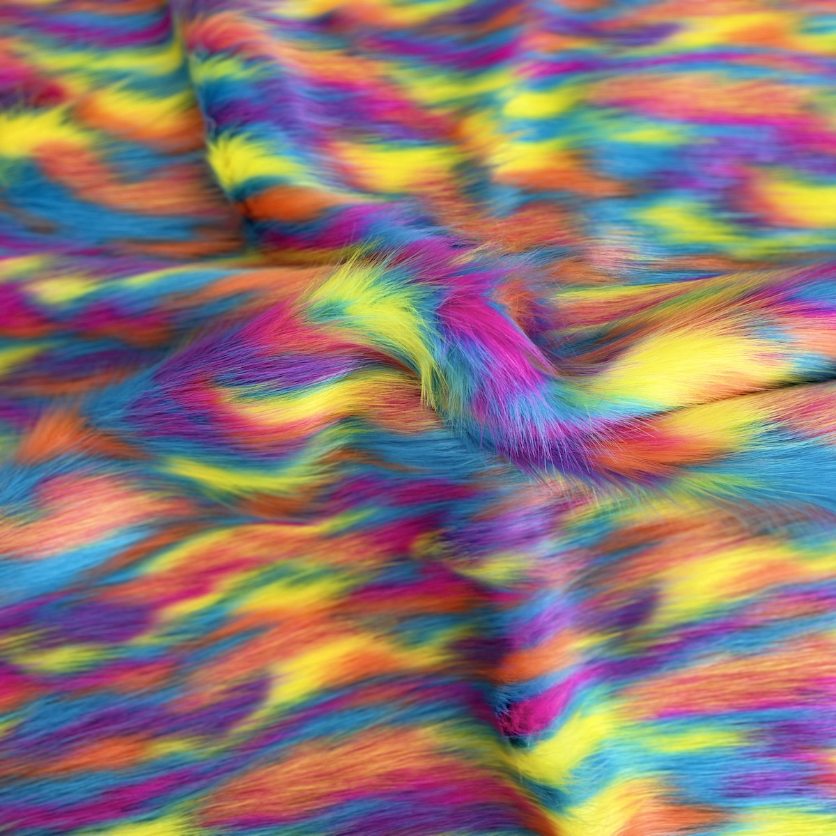 Tissu fausse fourrure Ysidro à poils longs multicolore arc-en-ciel 