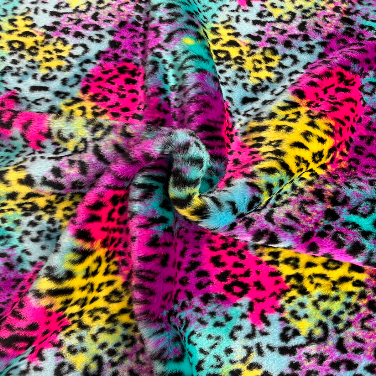 Rainbow Leopard Print Faux Fur Fabric