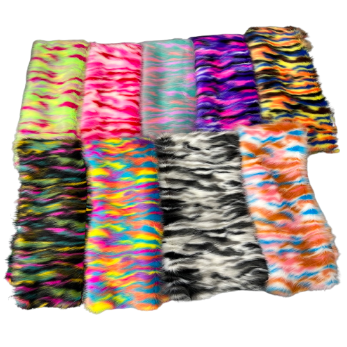 Dark Rainbow Multicolor Ysidro Long Pile Faux Fur Fabric