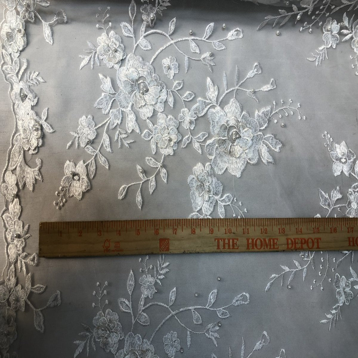 Gold Rouley 3D Pearl Floral Embroidered Lace Fabric - Fashion Fabrics LLC