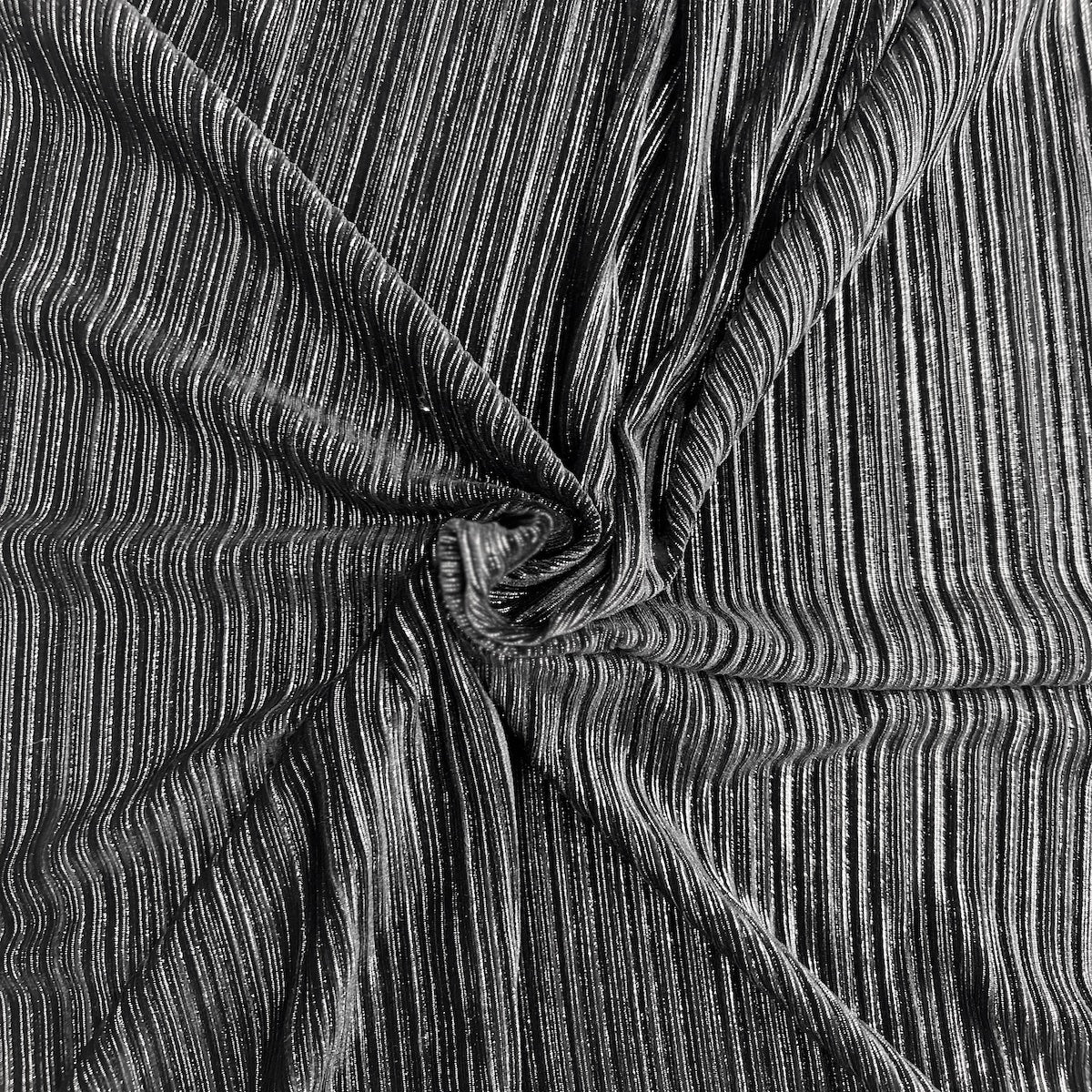 Silver  | Black Metallic Pleated Stretch Velvet Fabric