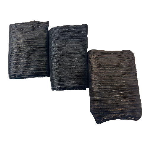 Bronce | Tela de terciopelo elástico plisado metalizado negro 